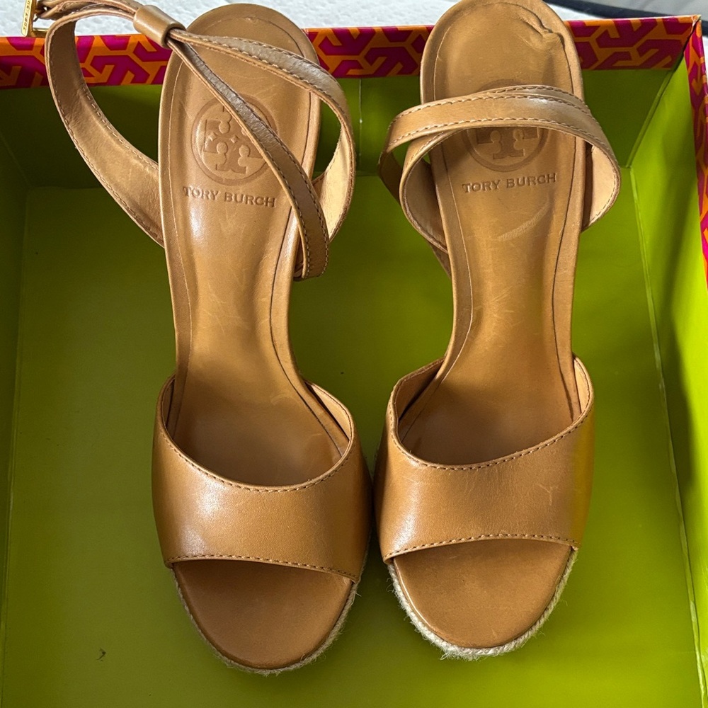 Tory Burch Natural Tan Bradshaw- Moc heeled Sandals
